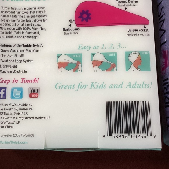 The Original Turbie Twist Super-Absorbent Hair Towel Bundle of 2 NEW - Picture 6 of 9